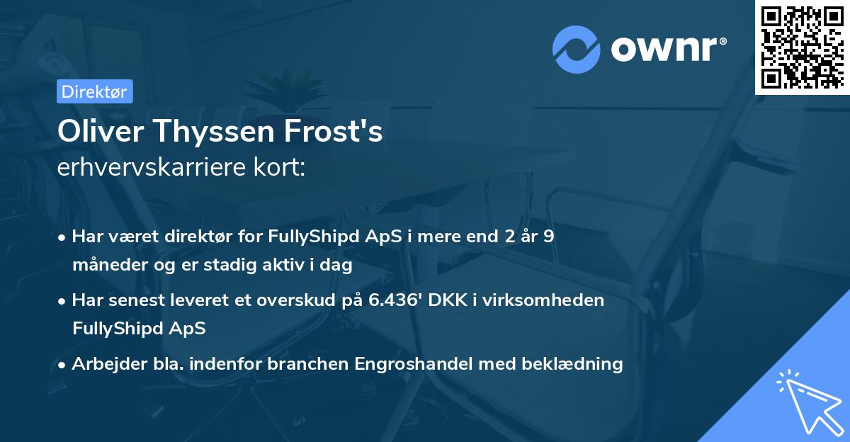 Oliver Thyssen Frost's erhvervskarriere kort