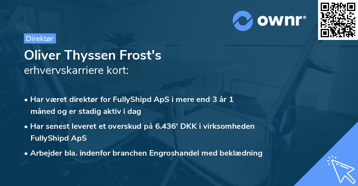 Oliver Thyssen Frost's erhvervskarriere kort
