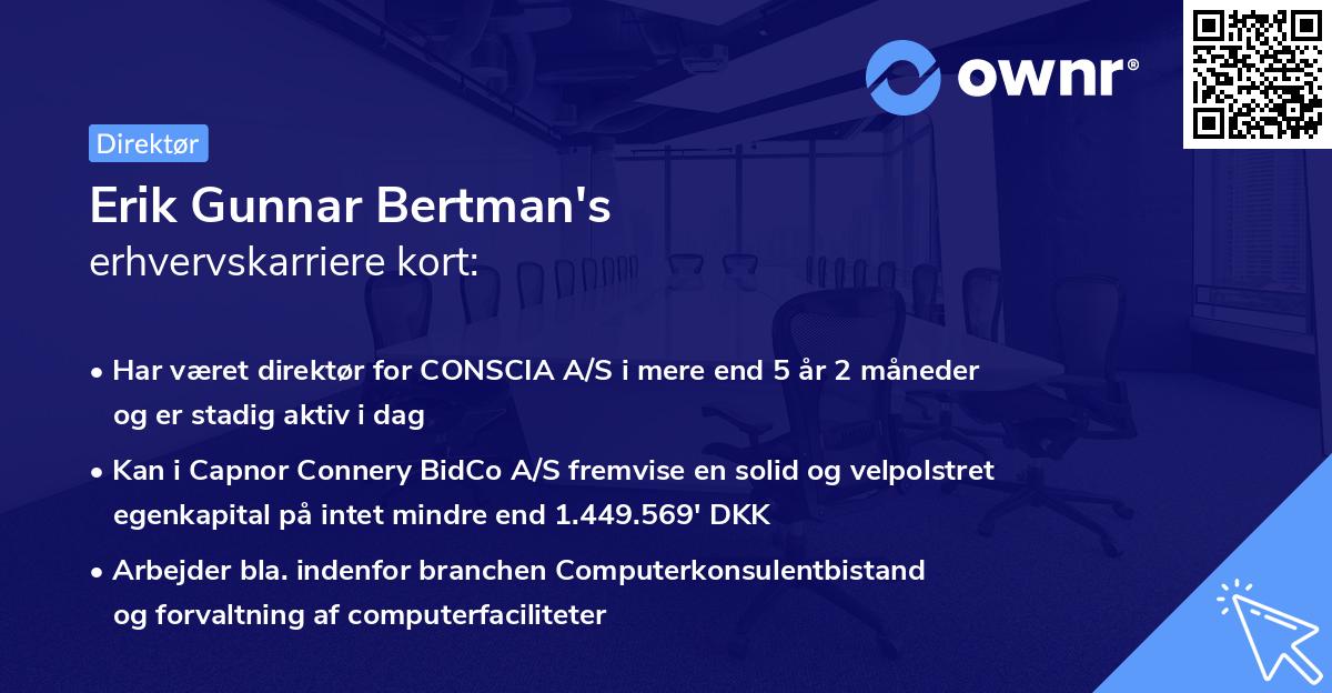 Erik Gunnar Bertman's erhvervskarriere kort