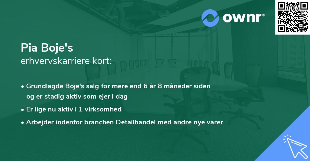 Pia Boje's erhvervskarriere kort
