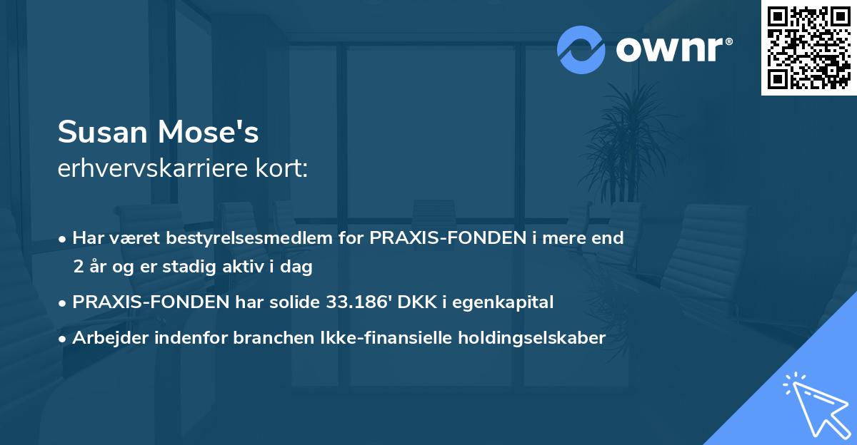 Susan Mose's erhvervskarriere kort