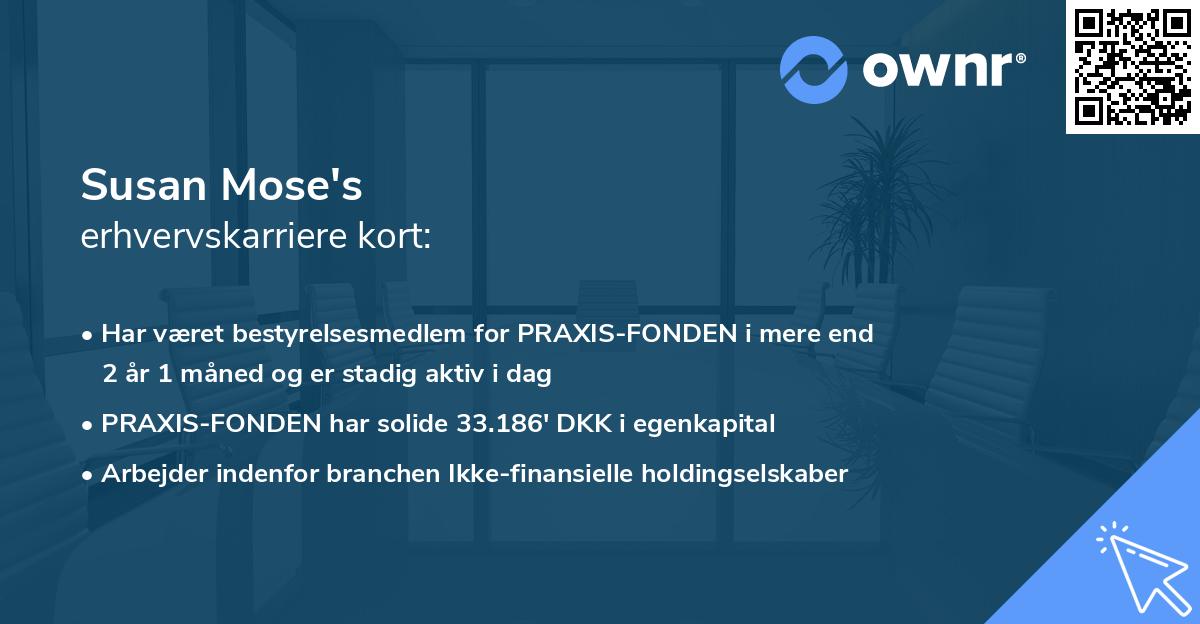 Susan Mose's erhvervskarriere kort