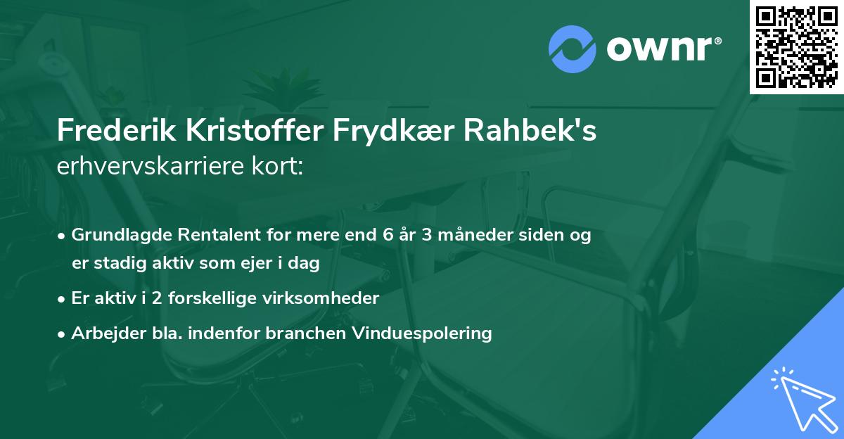 Frederik Kristoffer Frydkær Rahbek's erhvervskarriere kort