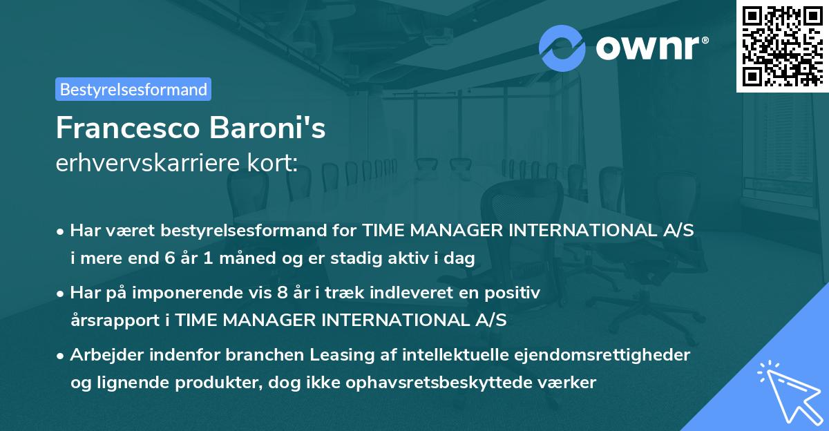 Francesco Baroni's erhvervskarriere kort