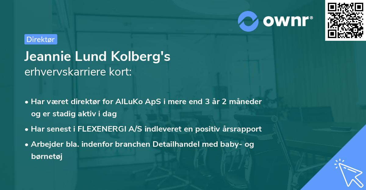 Jeannie Lund Kolberg's erhvervskarriere kort