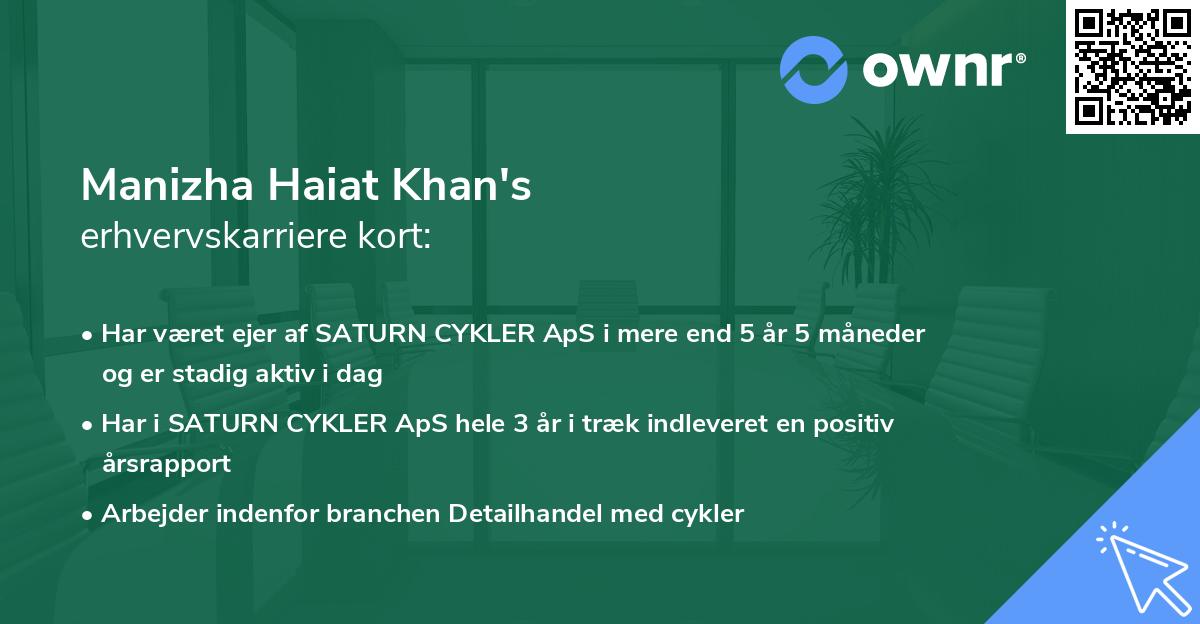 Manizha Haiat Khan's erhvervskarriere kort