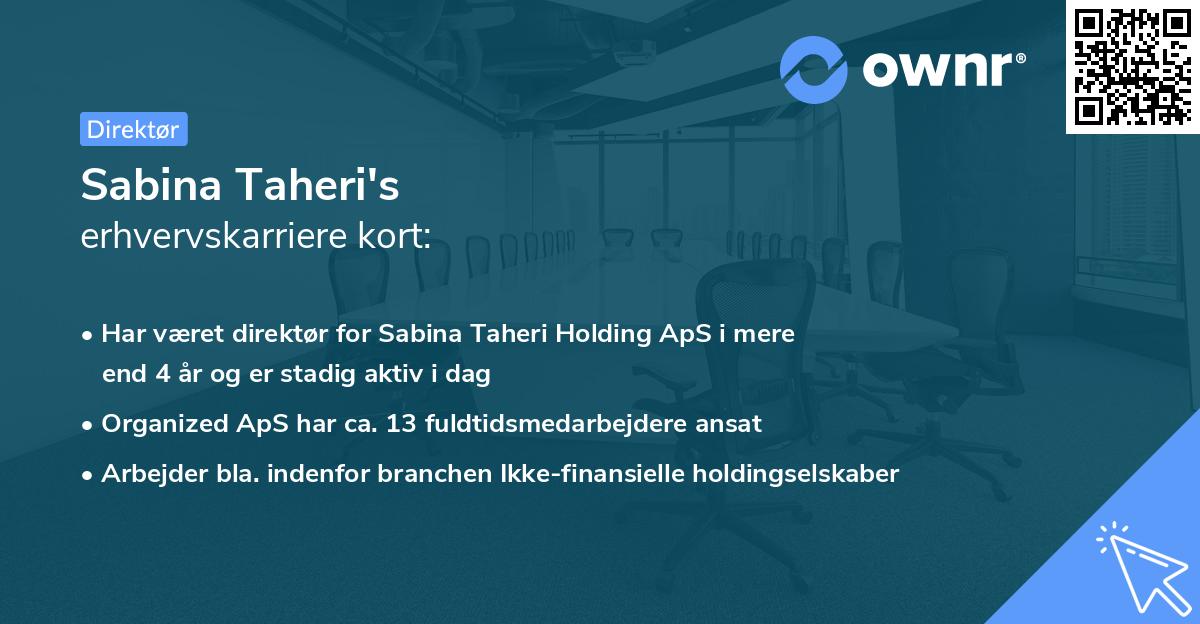 Sabina Taheri's erhvervskarriere kort