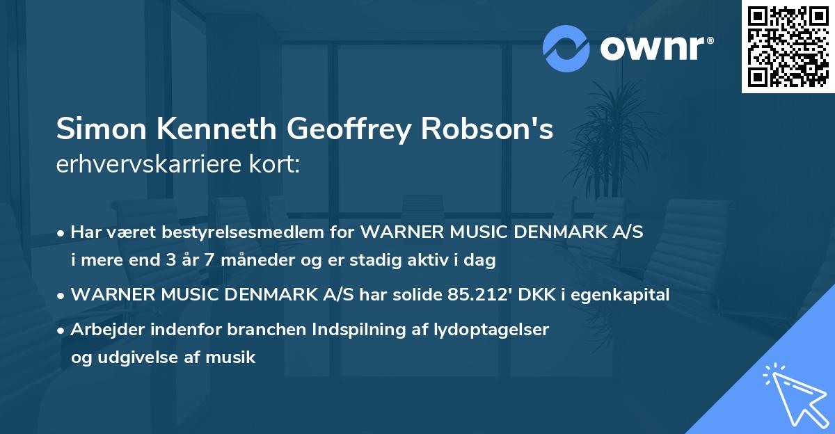 Simon Kenneth Geoffrey Robson's erhvervskarriere kort