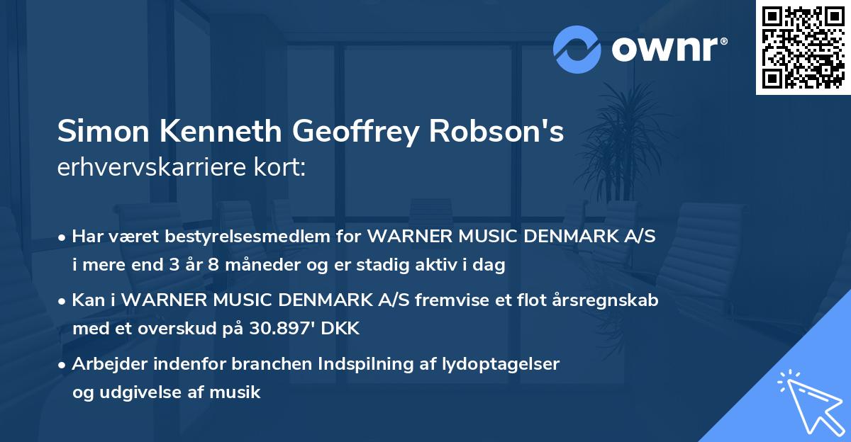 Simon Kenneth Geoffrey Robson's erhvervskarriere kort