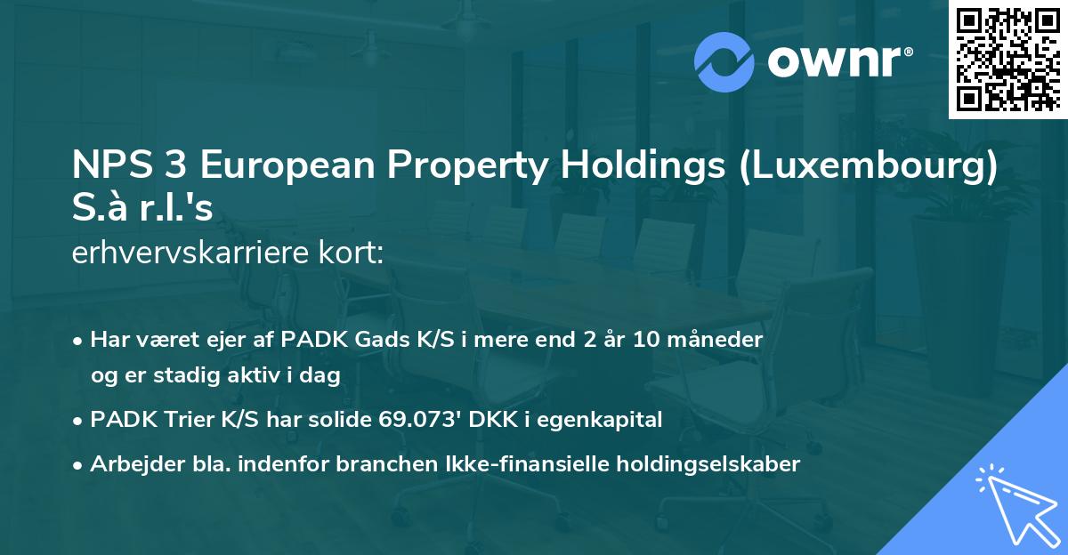 NPS 3 European Property Holdings (Luxembourg) S.à r.l.'s erhvervskarriere kort
