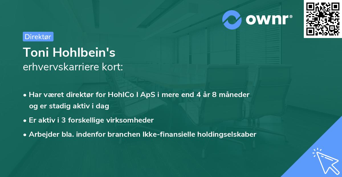 Toni Hohlbein's erhvervskarriere kort