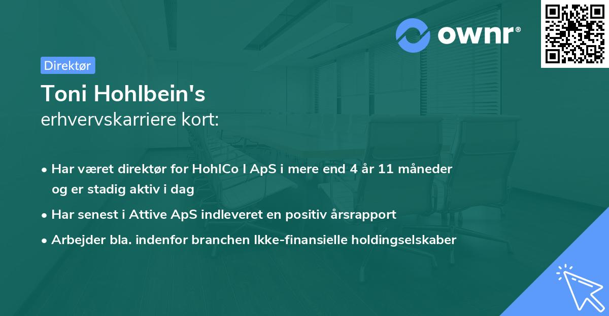 Toni Hohlbein's erhvervskarriere kort