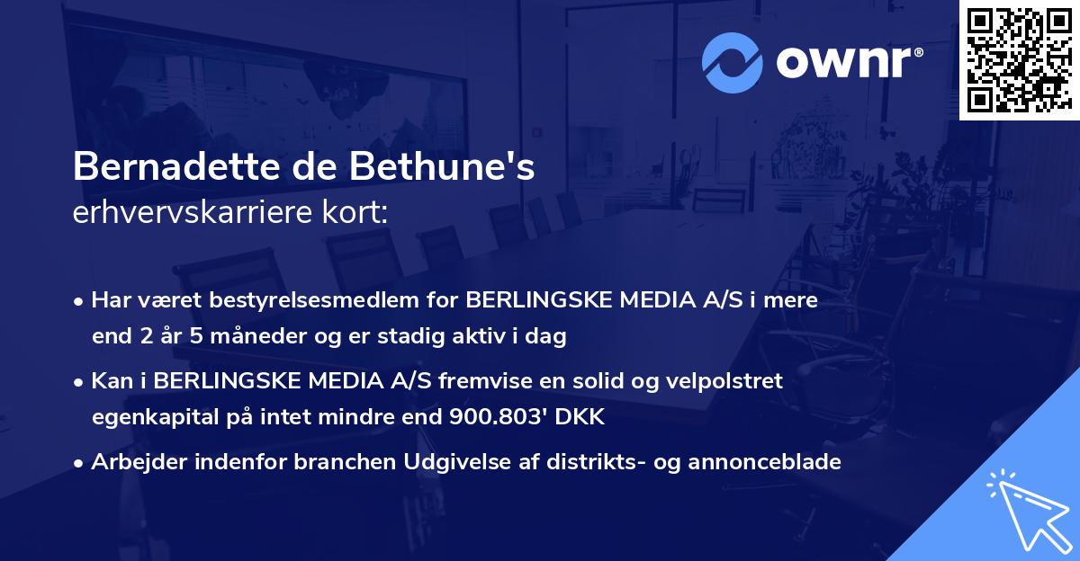 Bernadette de Bethune's erhvervskarriere kort