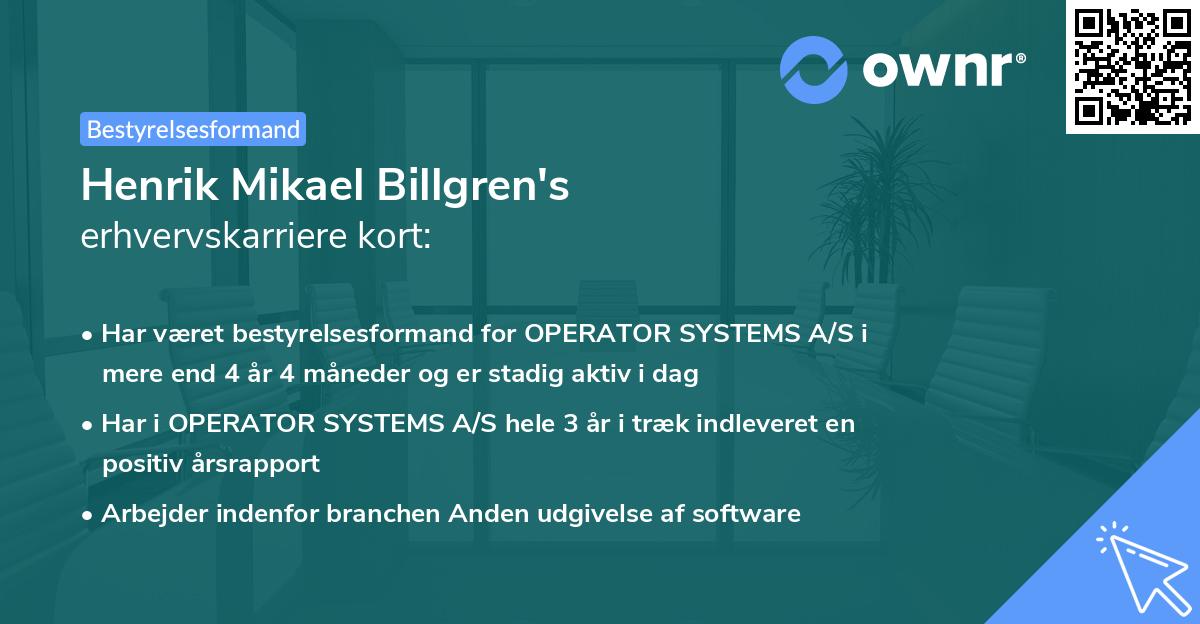 Henrik Mikael Billgren's erhvervskarriere kort