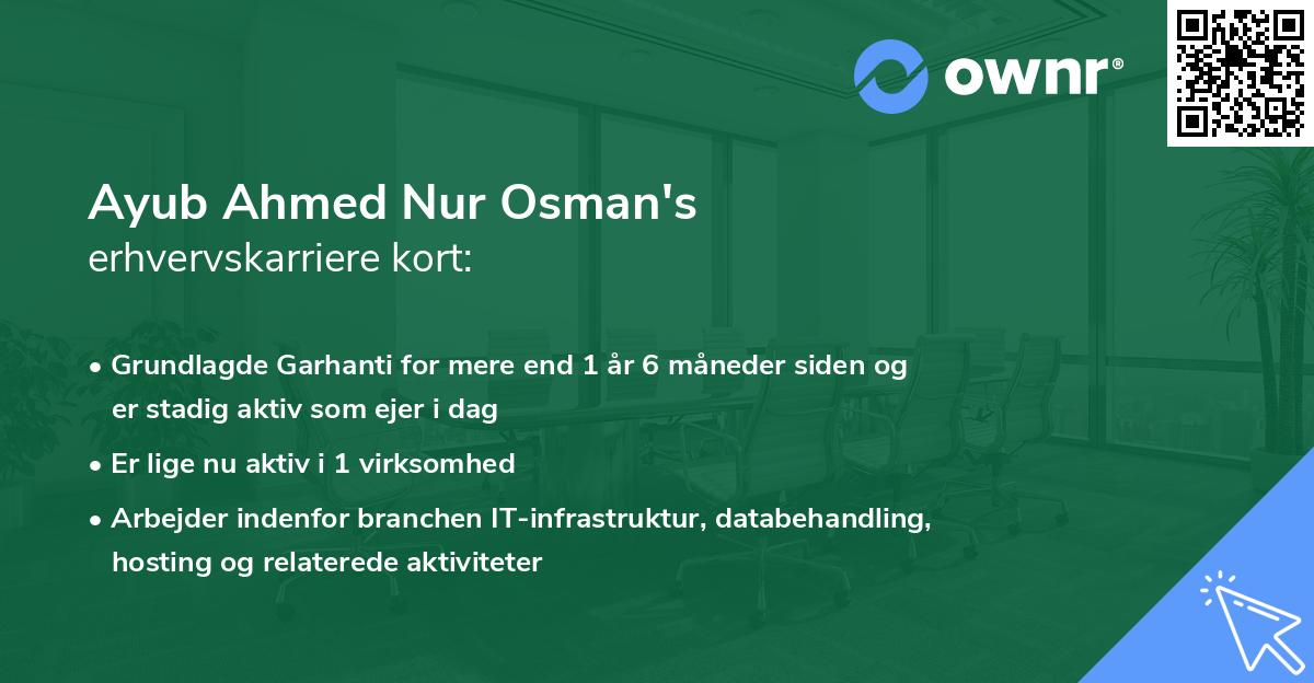 Ayub Ahmed Nur Osman's erhvervskarriere kort