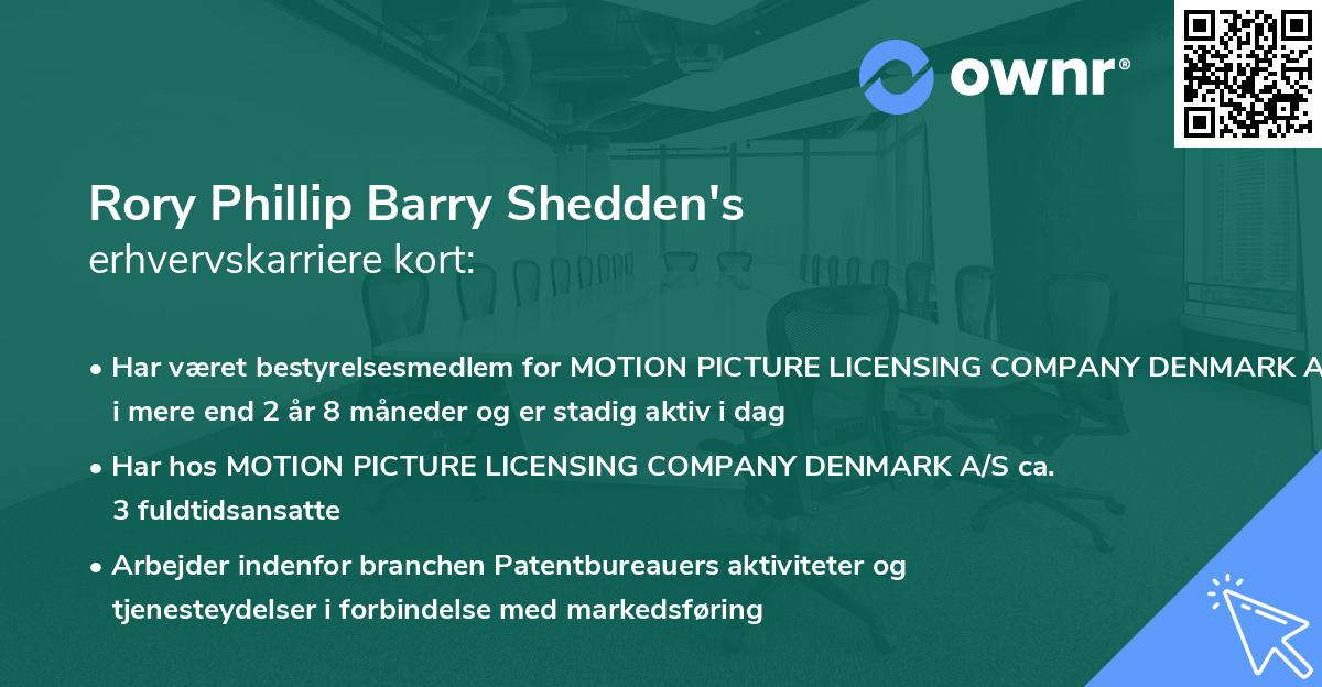 Rory Phillip Barry Shedden's erhvervskarriere kort