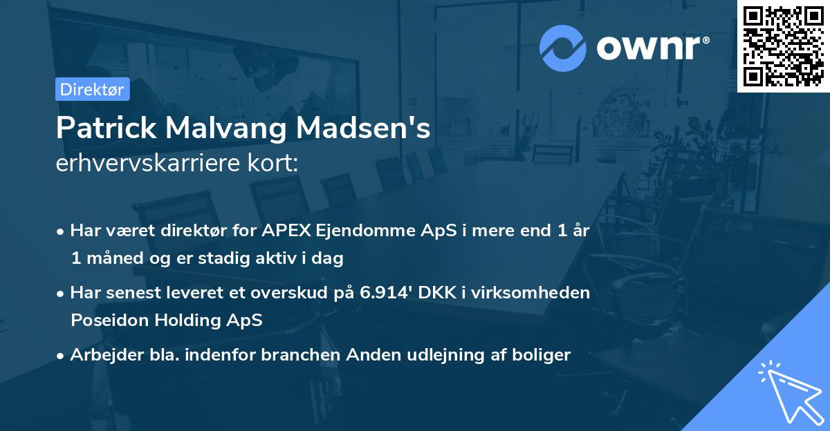 Patrick Malvang Madsen's erhvervskarriere kort