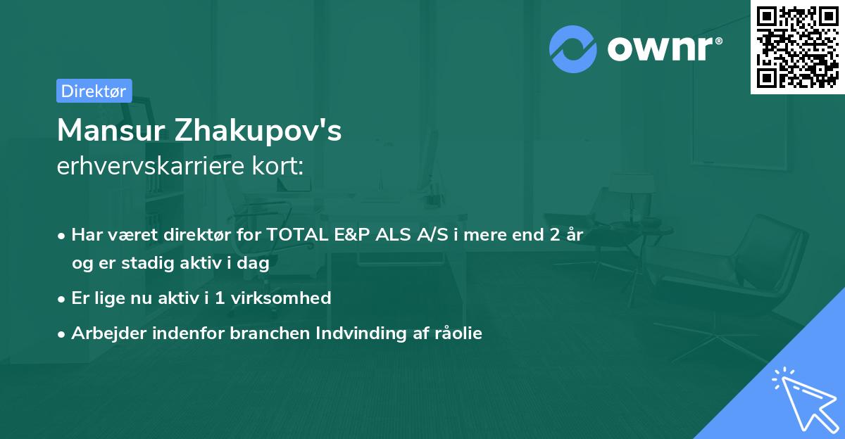 Mansur Zhakupov's erhvervskarriere kort