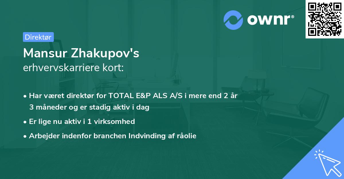 Mansur Zhakupov's erhvervskarriere kort