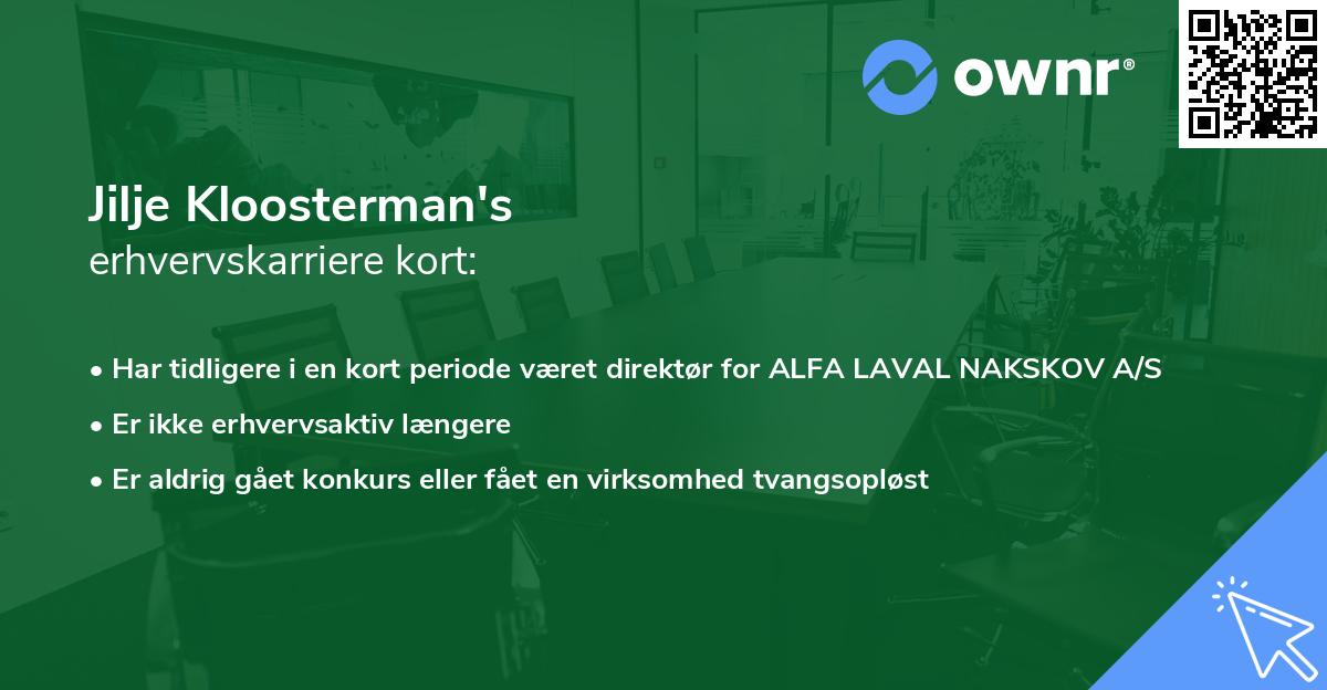 Jilje Kloosterman's erhvervskarriere kort