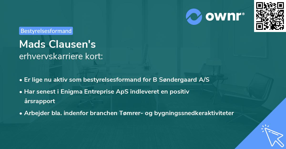 Mads Clausen's erhvervskarriere kort