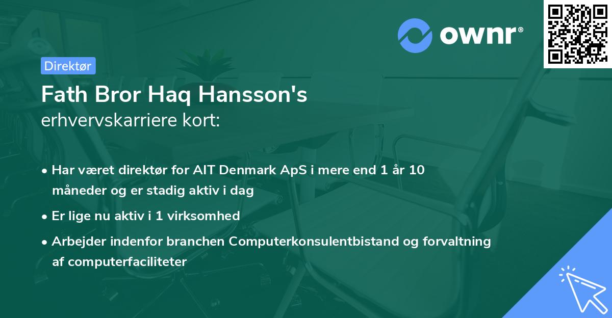 Fath Bror Haq Hansson's erhvervskarriere kort