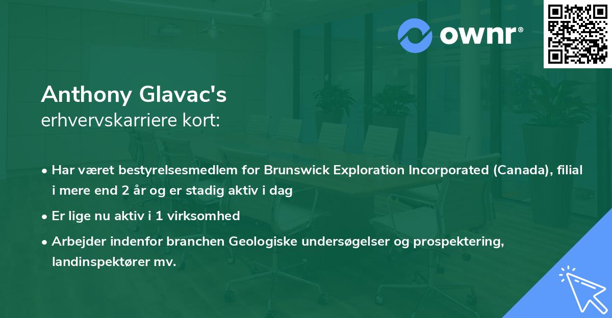 Anthony Glavac's erhvervskarriere kort