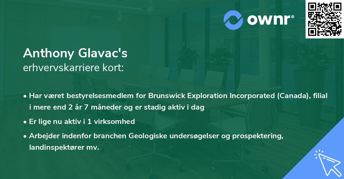 Anthony Glavac's erhvervskarriere kort
