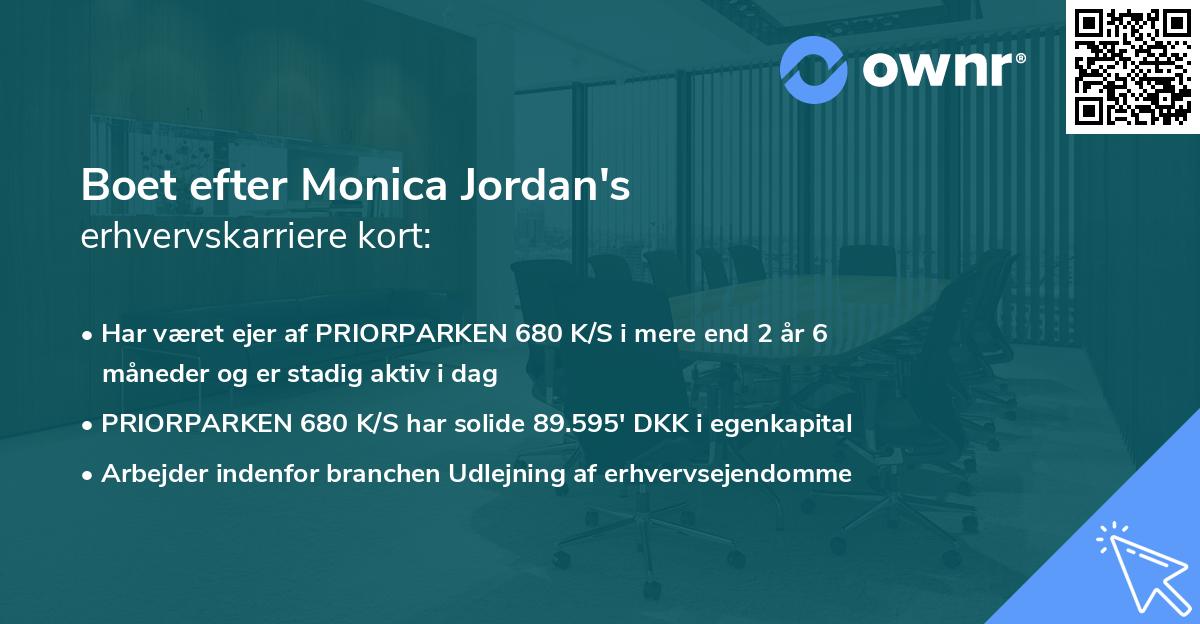 Boet efter Monica Jordan's erhvervskarriere kort