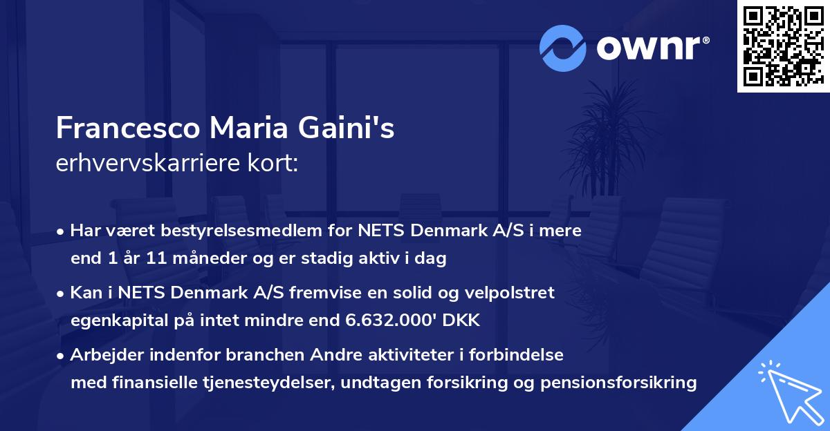 Francesco Maria Gaini's erhvervskarriere kort