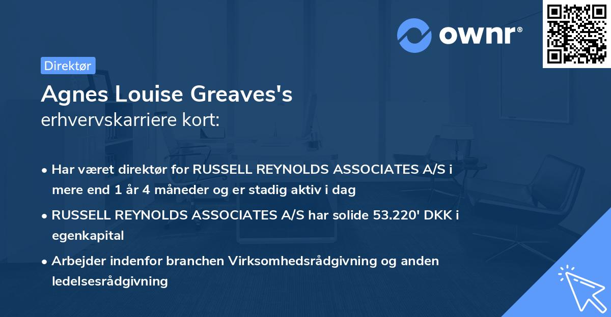Agnes Louise Greaves's erhvervskarriere kort