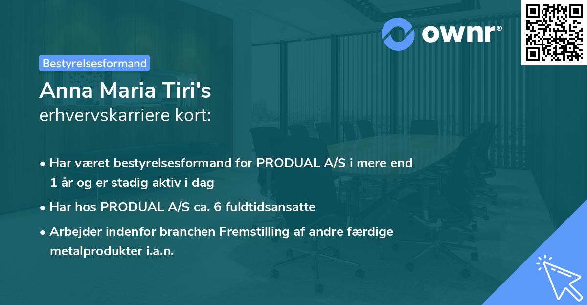 Anna Maria Tiri's erhvervskarriere kort