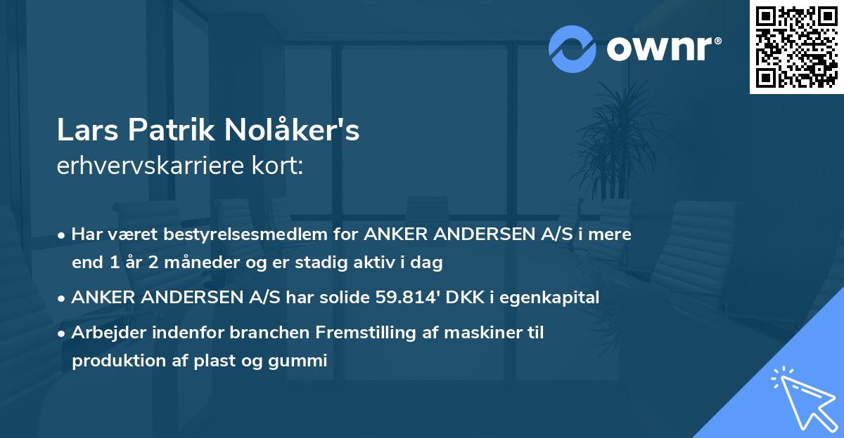 Lars Patrik Nolåker's erhvervskarriere kort