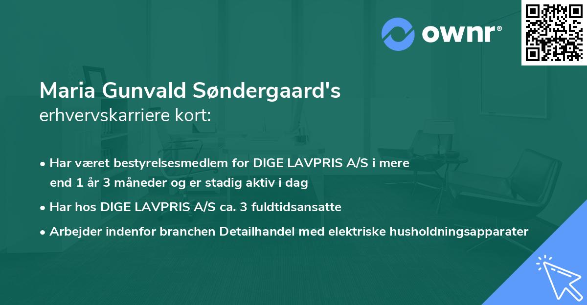 Maria Gunvald Søndergaard's erhvervskarriere kort