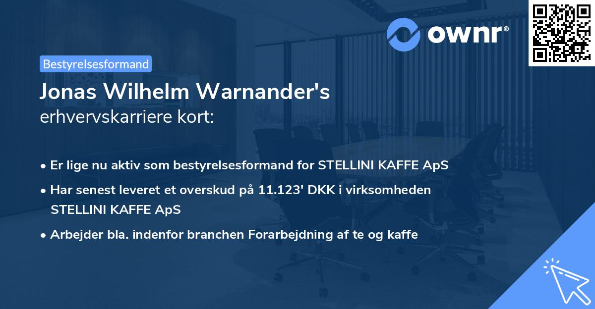 Jonas Wilhelm Warnander's erhvervskarriere kort