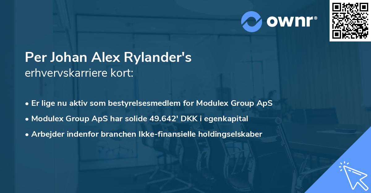 Per Johan Alex Rylander's erhvervskarriere kort