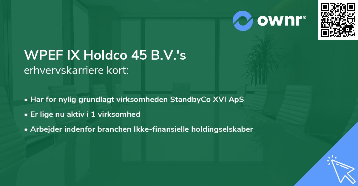 WPEF IX Holdco 45 B.V.'s erhvervskarriere kort