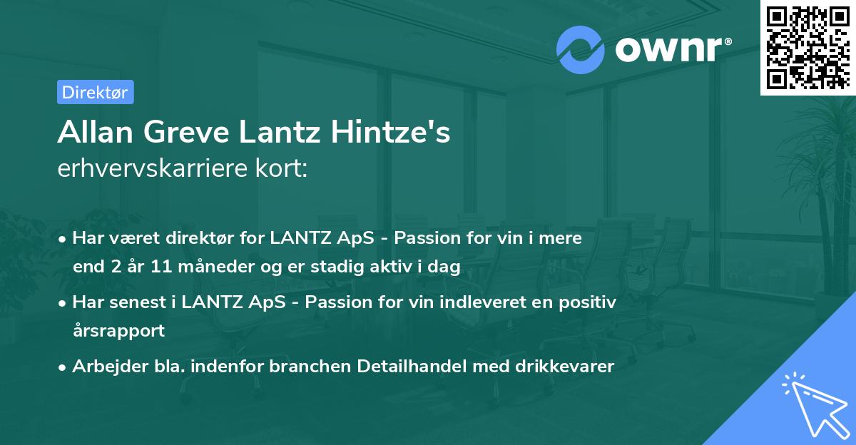 Allan Greve Lantz Hintze's erhvervskarriere kort
