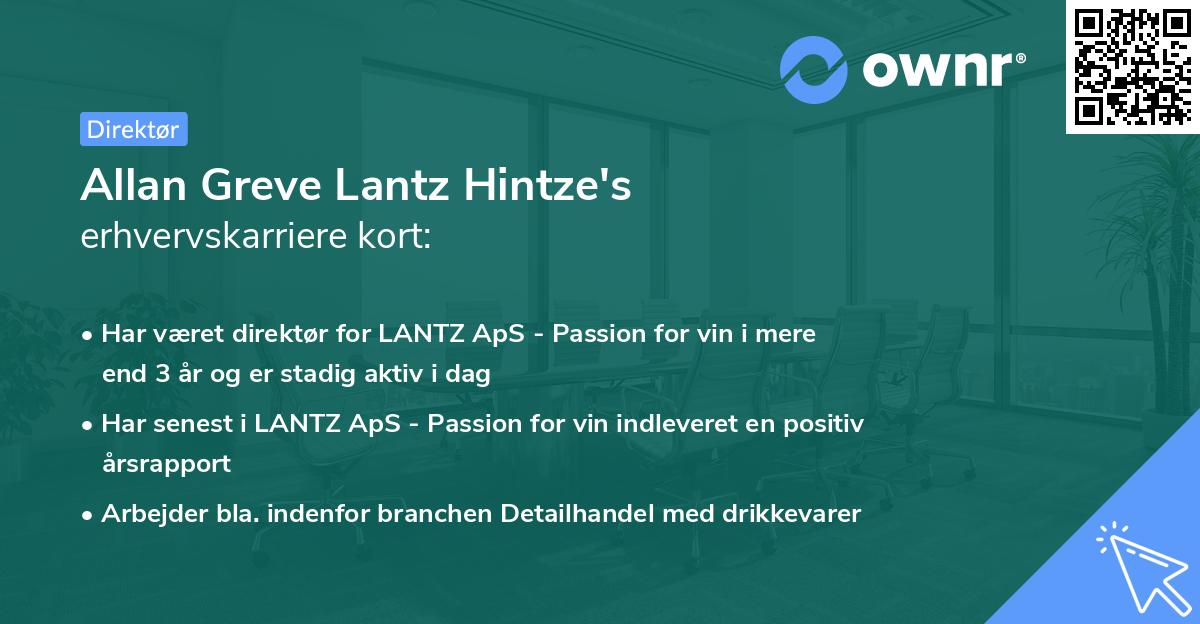 Allan Greve Lantz Hintze's erhvervskarriere kort