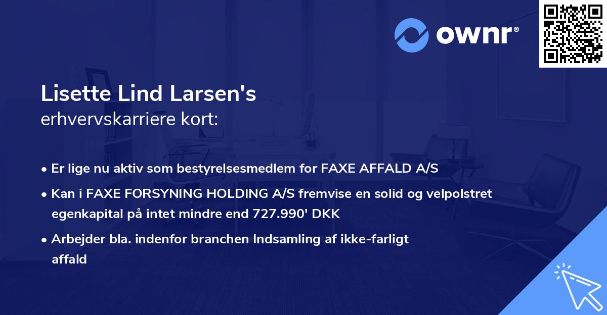 Lisette Lind Larsen's erhvervskarriere kort