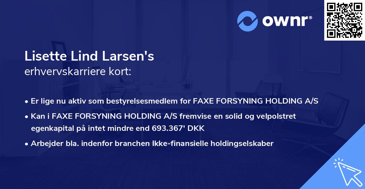 Lisette Lind Larsen's erhvervskarriere kort