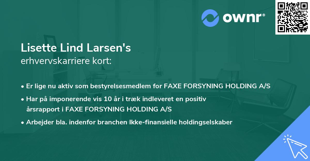 Lisette Lind Larsen's erhvervskarriere kort