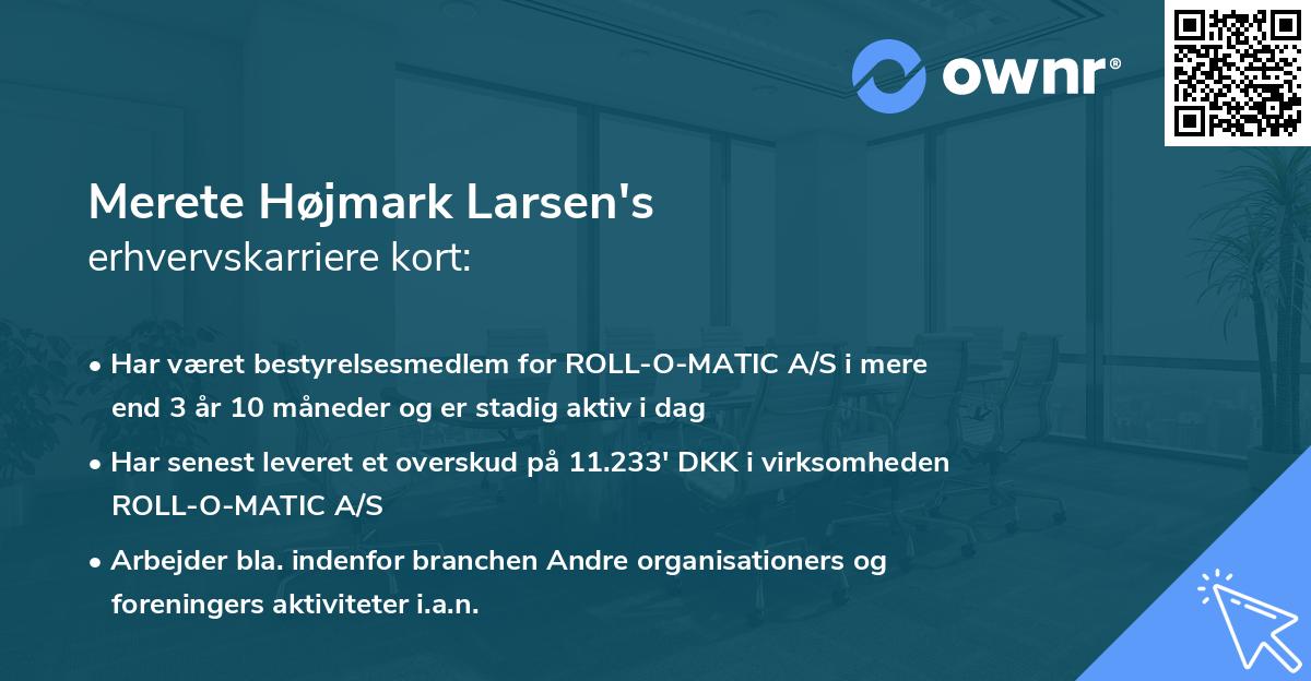 Merete Højmark Larsen's erhvervskarriere kort