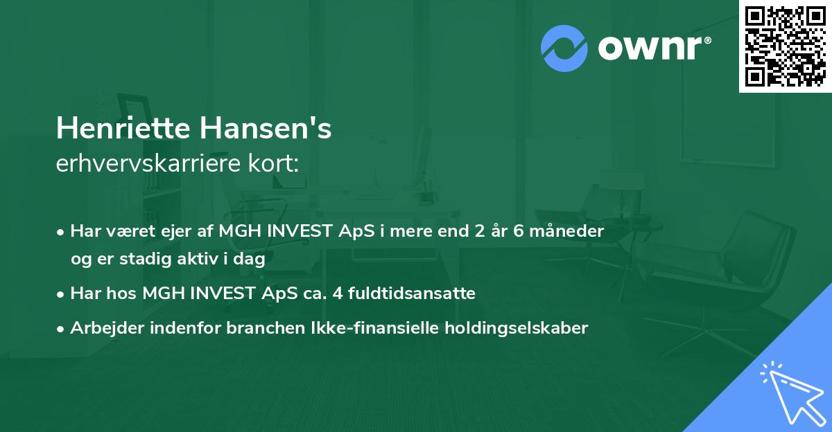 Henriette Hansen's erhvervskarriere kort