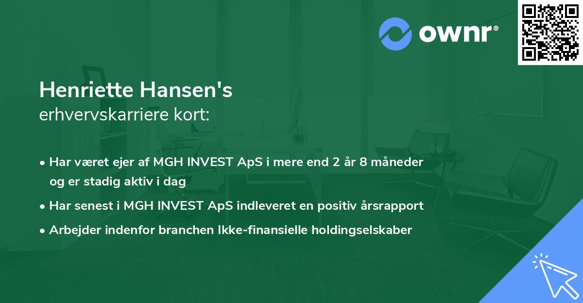 Henriette Hansen's erhvervskarriere kort
