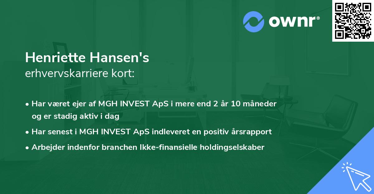 Henriette Hansen's erhvervskarriere kort
