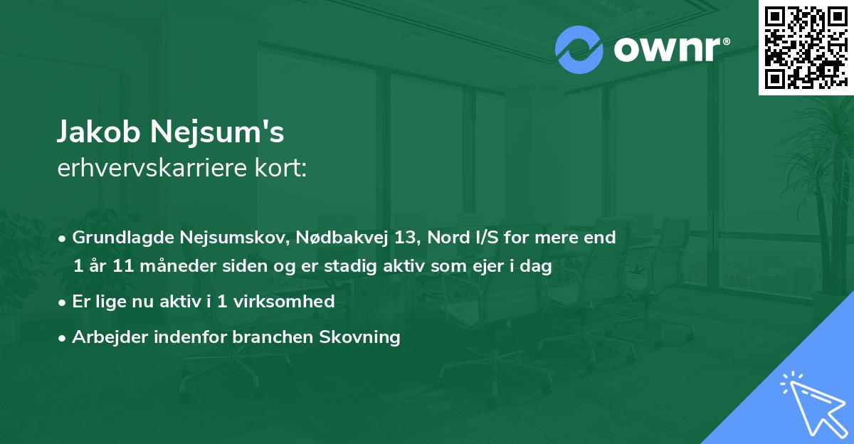 Jakob Nejsum's erhvervskarriere kort