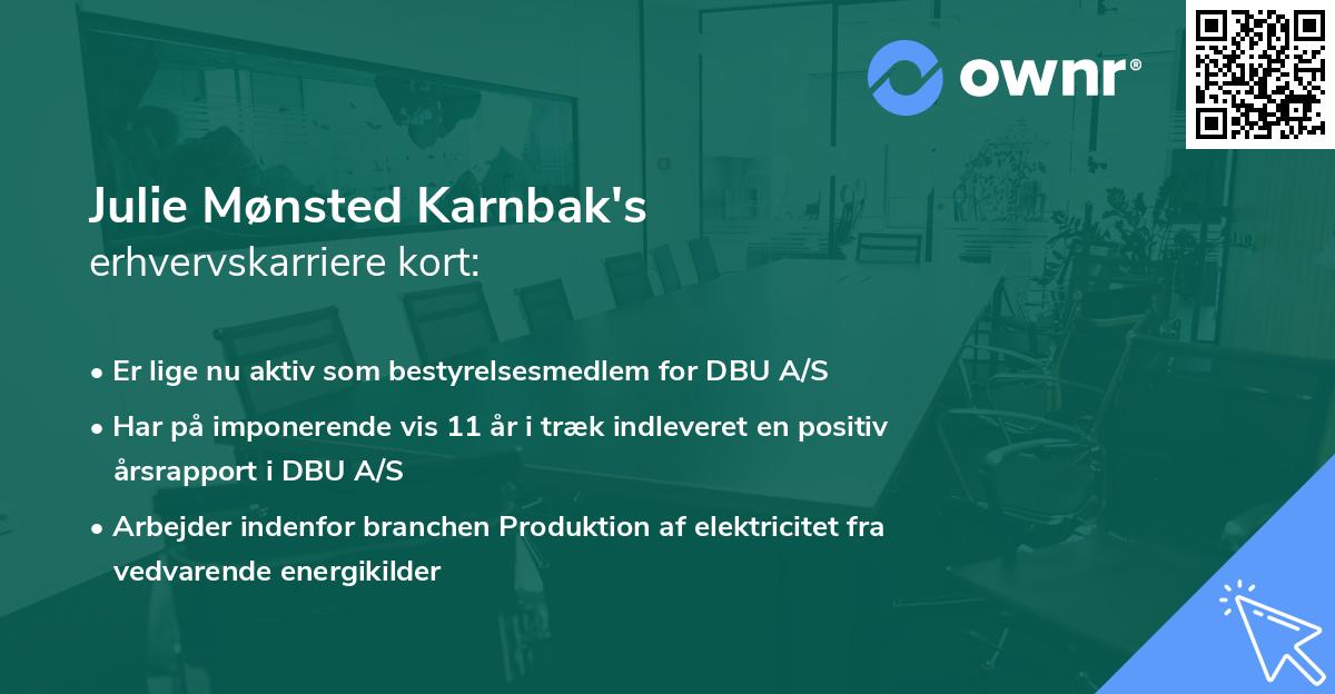 Julie Mønsted Karnbak's erhvervskarriere kort