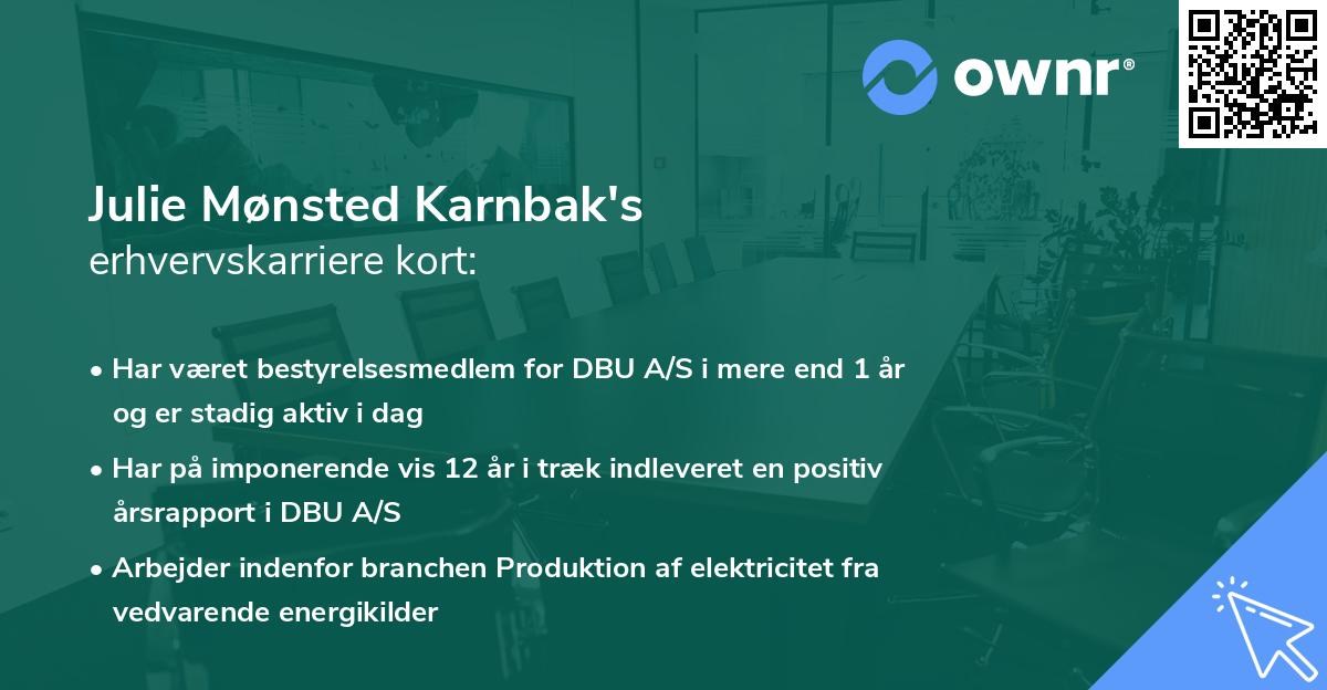 Julie Mønsted Karnbak's erhvervskarriere kort