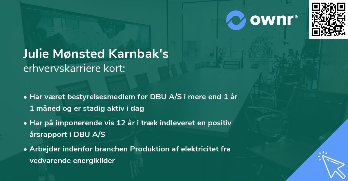 Julie Mønsted Karnbak's erhvervskarriere kort